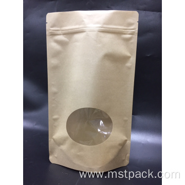 Kraft Paper Zipper Stock Bag With Clear Windows